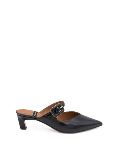 Дамски черни кожени чехли  ANGEL ALARCON