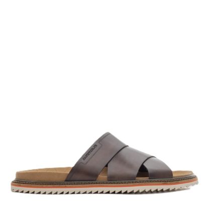 Мъжки кафяви кожени чехли AMBITIOUS