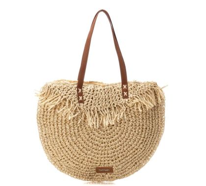 Дамска бежова чанта рафия REFRESH