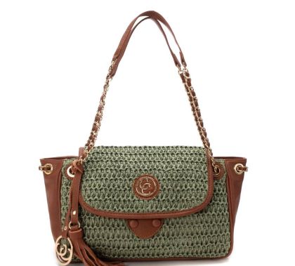 Дамска зелена чанта рафия CARMELA