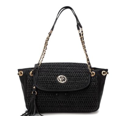 Дамска черна чанта рафия CARMELA