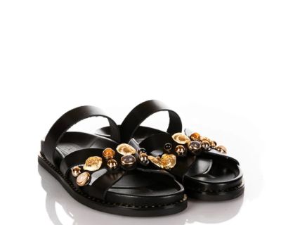 Дамски черни кожени чехли CARYATIS