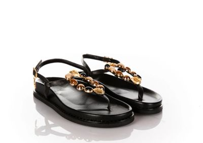 Дамски черни кожени сандали CARYATIS