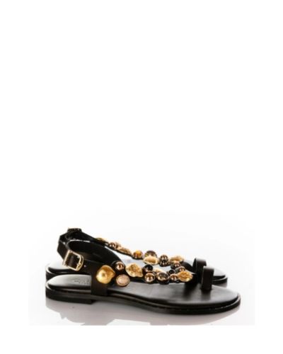 Дамски черни кожени сандали CARYATIS