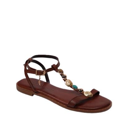 Дамски кафяви кожени сандали CARYATIS