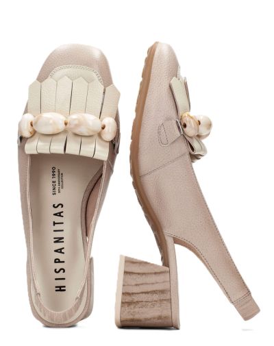 Дамски бежови кожени обувки HISPANITAS