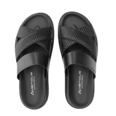 Мъжки черни кожени чехли AMBITIOUS