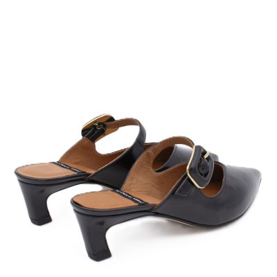 Дамски черни кожени чехли  ANGEL ALARCON