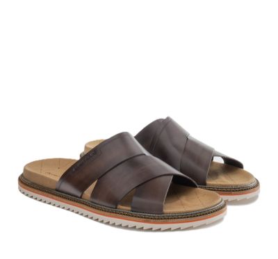 Мъжки кафяви кожени чехли AMBITIOUS