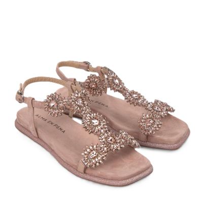 Дамски розови велурени сандали ALMA EN PENA