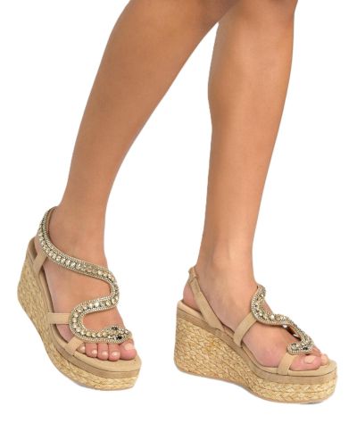 Дамски бежови сандали на платформа ALMA EN PENA