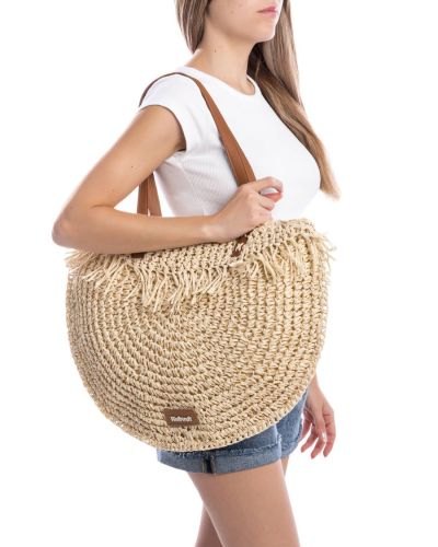 Дамска бежова чанта рафия REFRESH