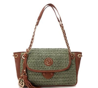 Дамска зелена чанта рафия CARMELA