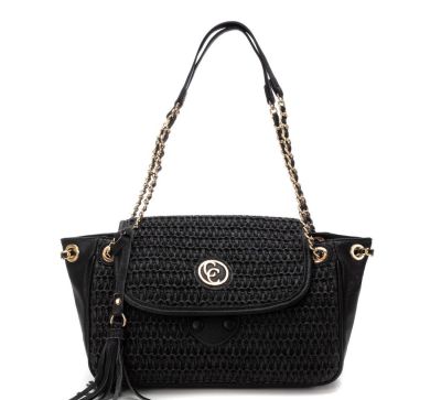 Дамска черна чанта рафия CARMELA