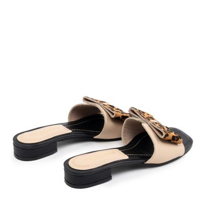 Дамски бежови кожени чехли  DFC RELAX