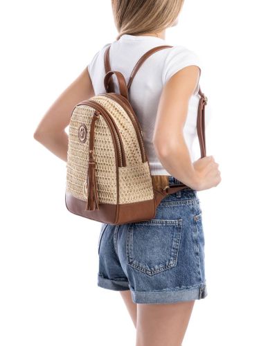 Дамска бежова раница рафия CARMELA