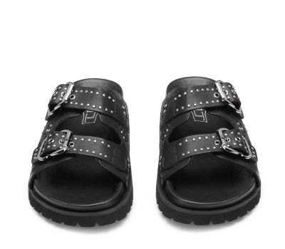 Дамска черни кожени чехли CULT