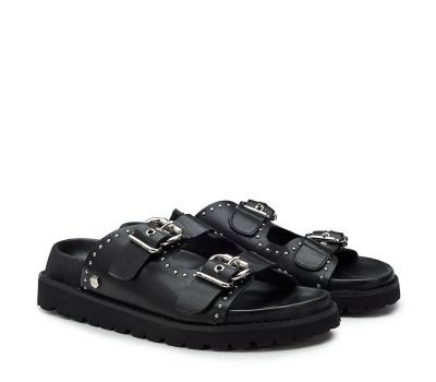 Дамски черни кожени чехли CULT