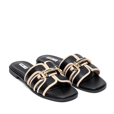 Дамски черни кожени чехли FERRE