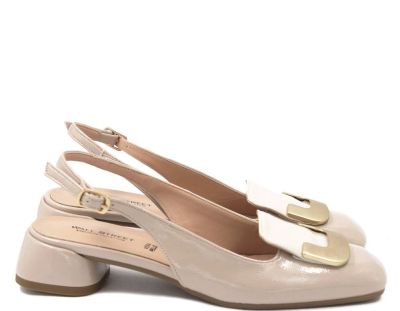 Дамски бежови кожени обувки лак WALL STREET