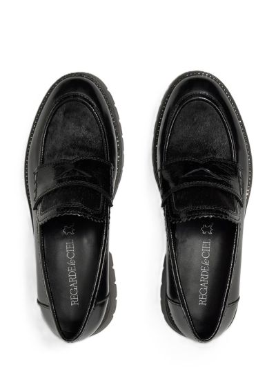 Дамски черни кожени мокасини REGARDE LE CIEL