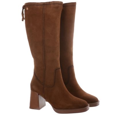 Дамски велурени ботуши с ток CARMELA