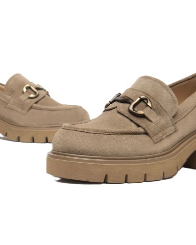 Дамски бежови велурени мокасини NeroGiardini