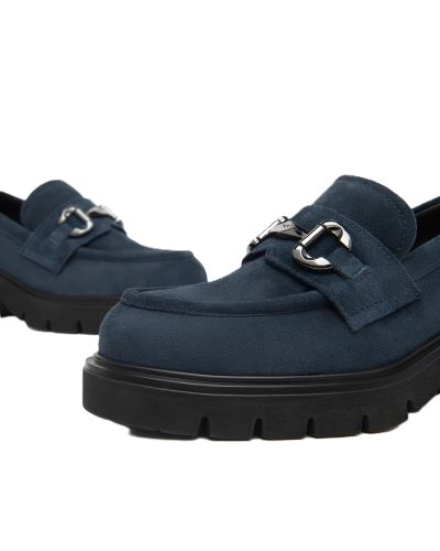 Дамски тъмносини велурени мокасини NeroGiardini