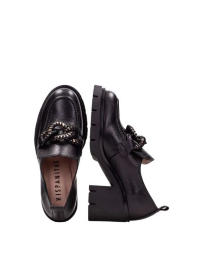 Дамски черни кожени мокасини HISPANITAS