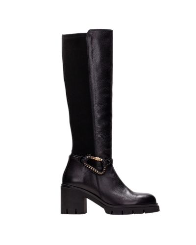 Дамски черни кожени ботуши HISPANITAS