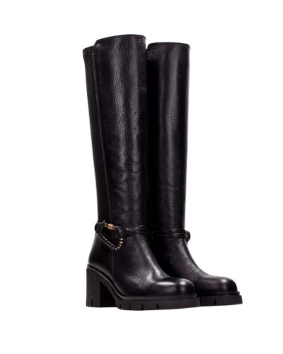 Дамски черни кожени ботуши HISPANITAS