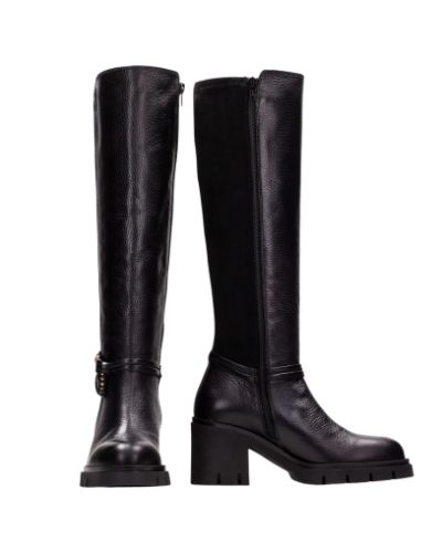 Дамски черни кожени ботуши HISPANITAS