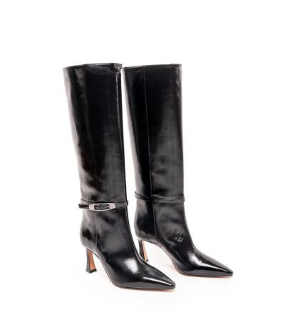 Дамски черни кожени ботуши лак BIANCA DI